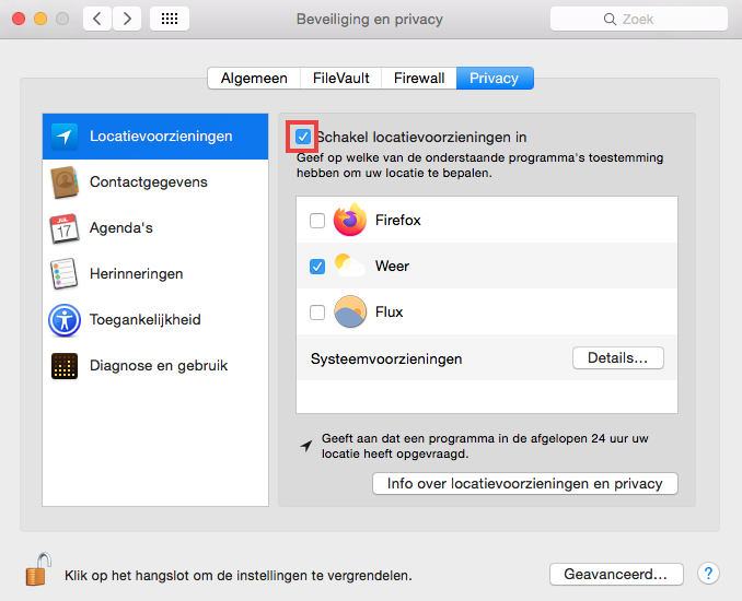 Mac locatievoorzieningen